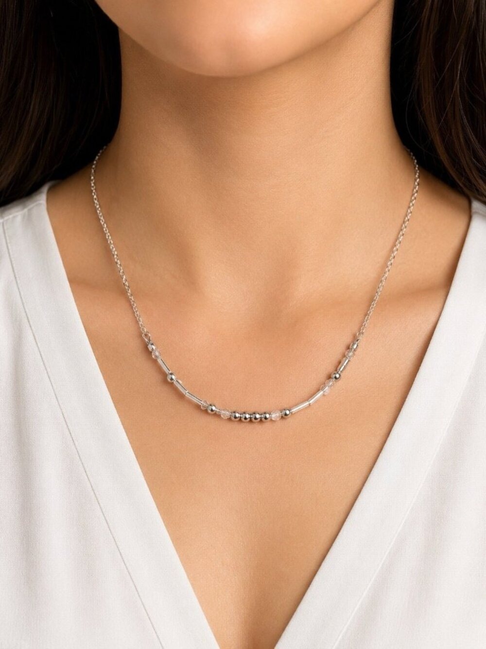 YAHWEH Morse Code Necklace 20-22” Crystal Silver Handmade NWT by REIMAGINED